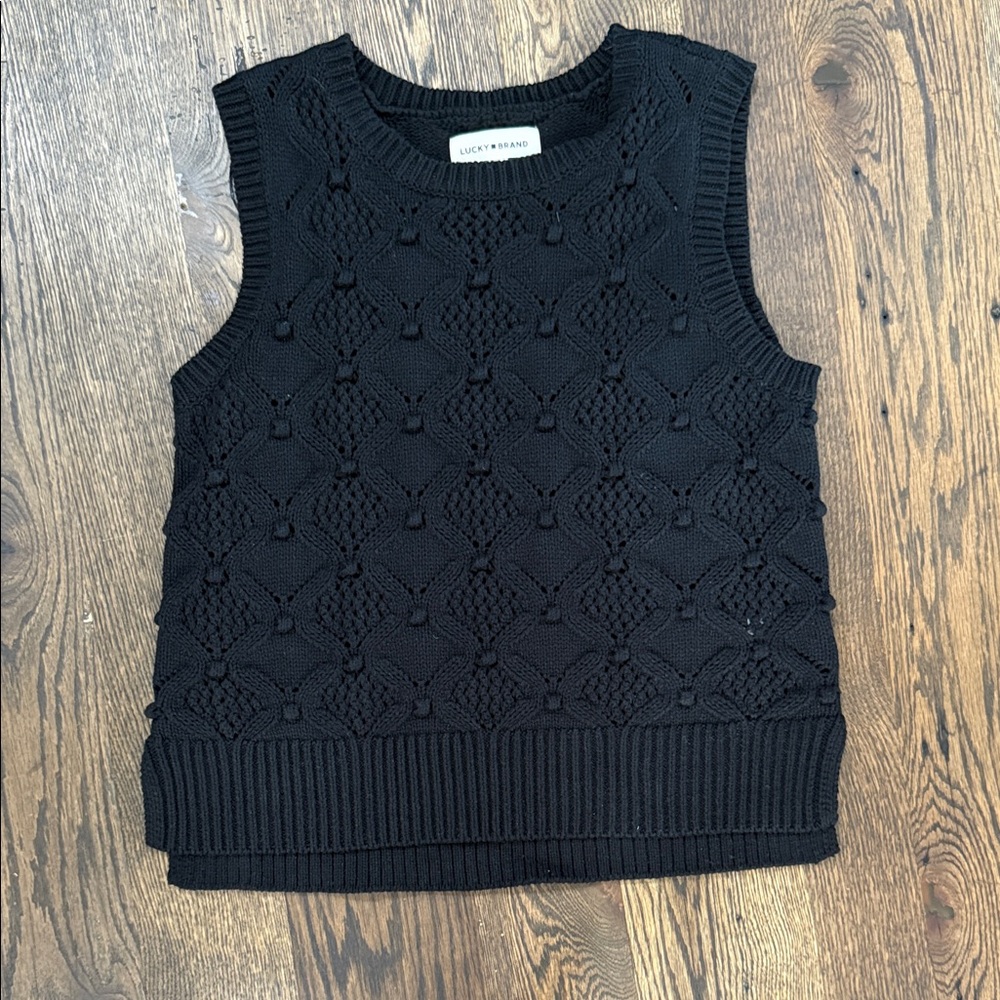 Lucky Brand Black Textured Knit Top